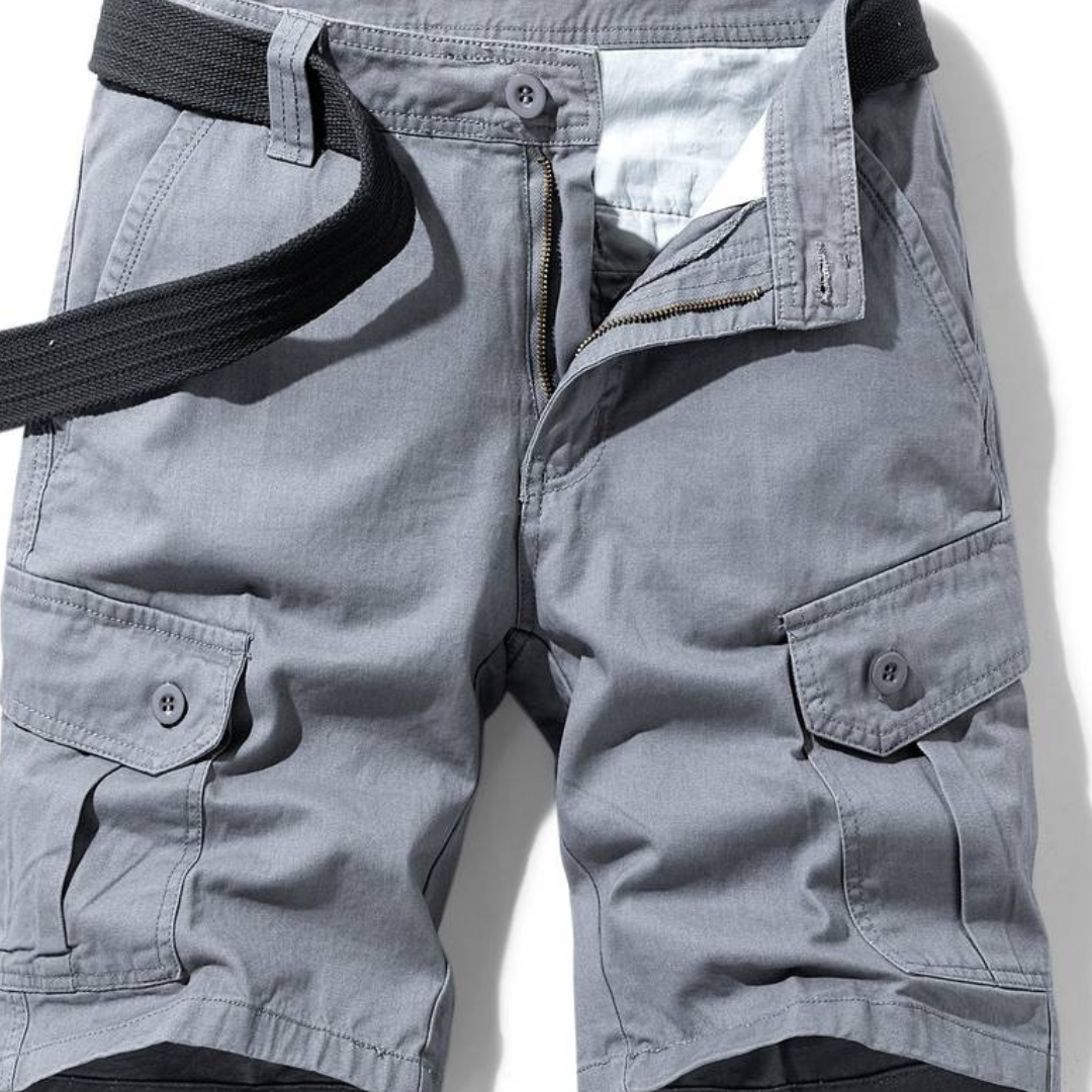 Men's Cargo Shorts with Multiple Flap Pockets and Belt
