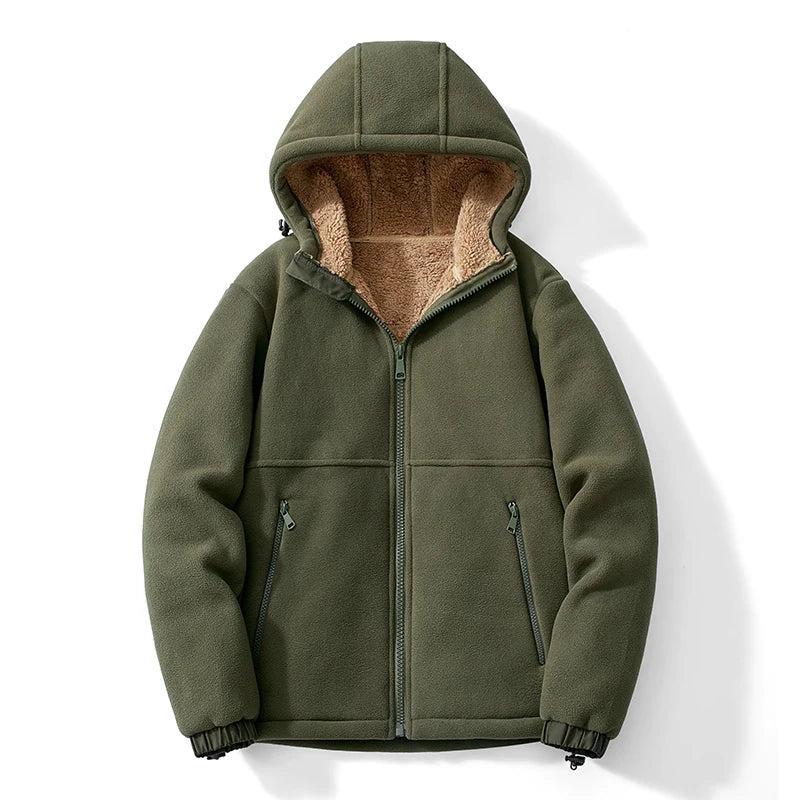 Men's Fleece Winter Jacket with Hood, Zip Closure and Sherpa Lining