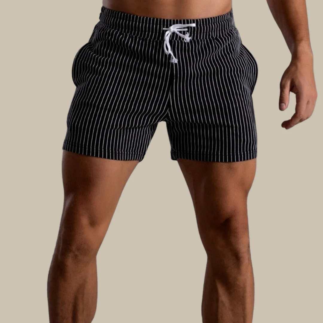 Men's Pinstripe Drawstring Shorts with Elastic Waistband