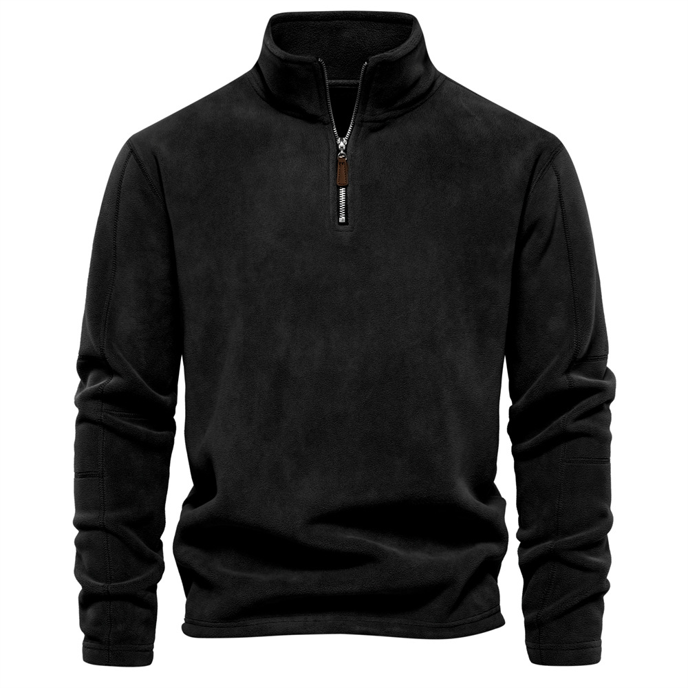 Men's Quarter-Zip Fleece Pullover with Stand Collar and Long Sleeves