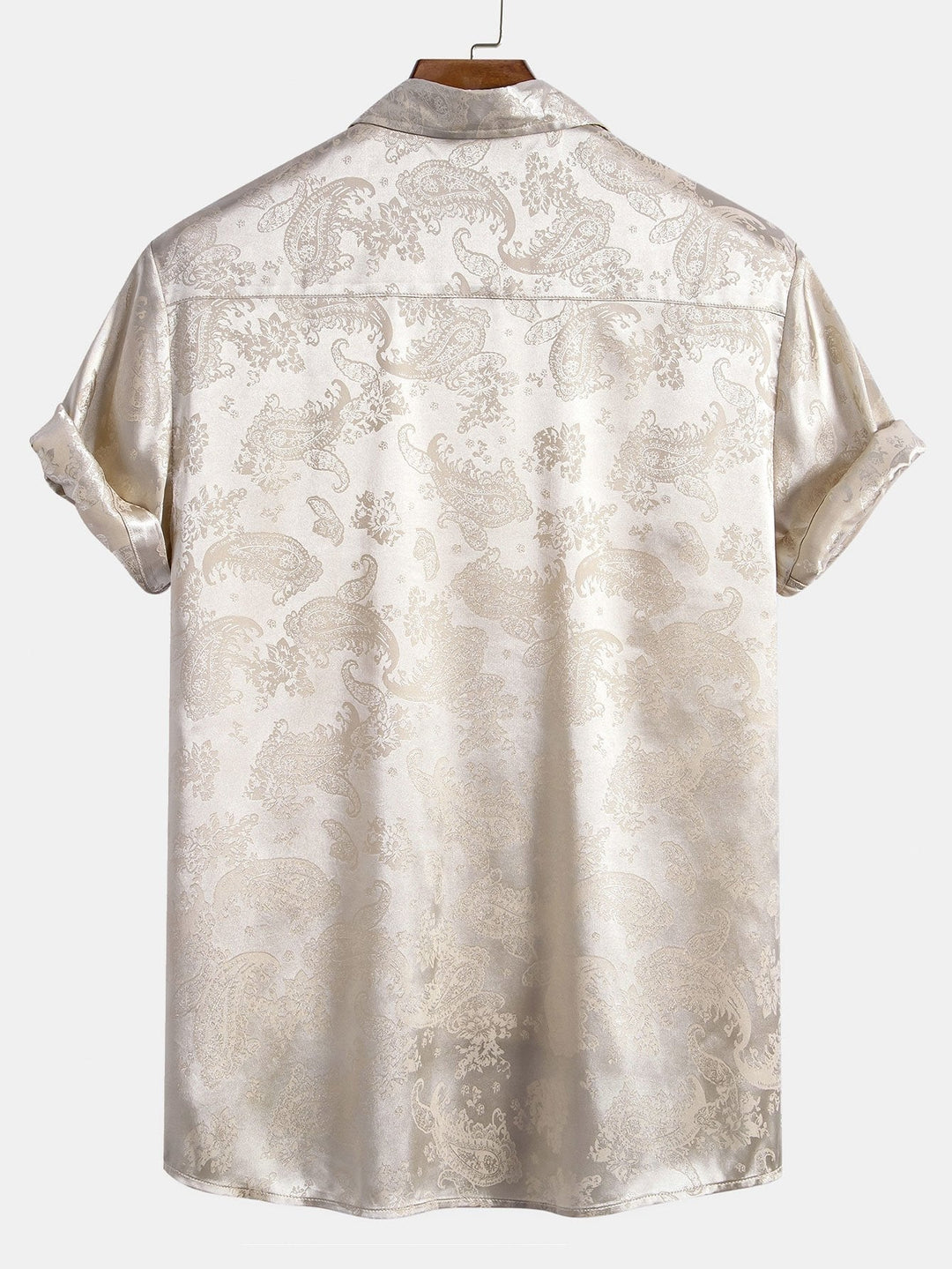 Men's Short Sleeve Paisley Shirt with Camp Collar and Button-Front
