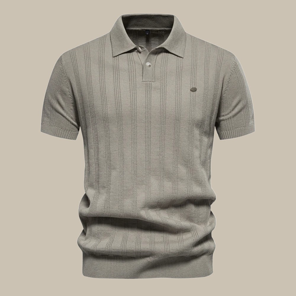 Men's Short Sleeve Polo Shirt with Button Placket and Ribbed Hem