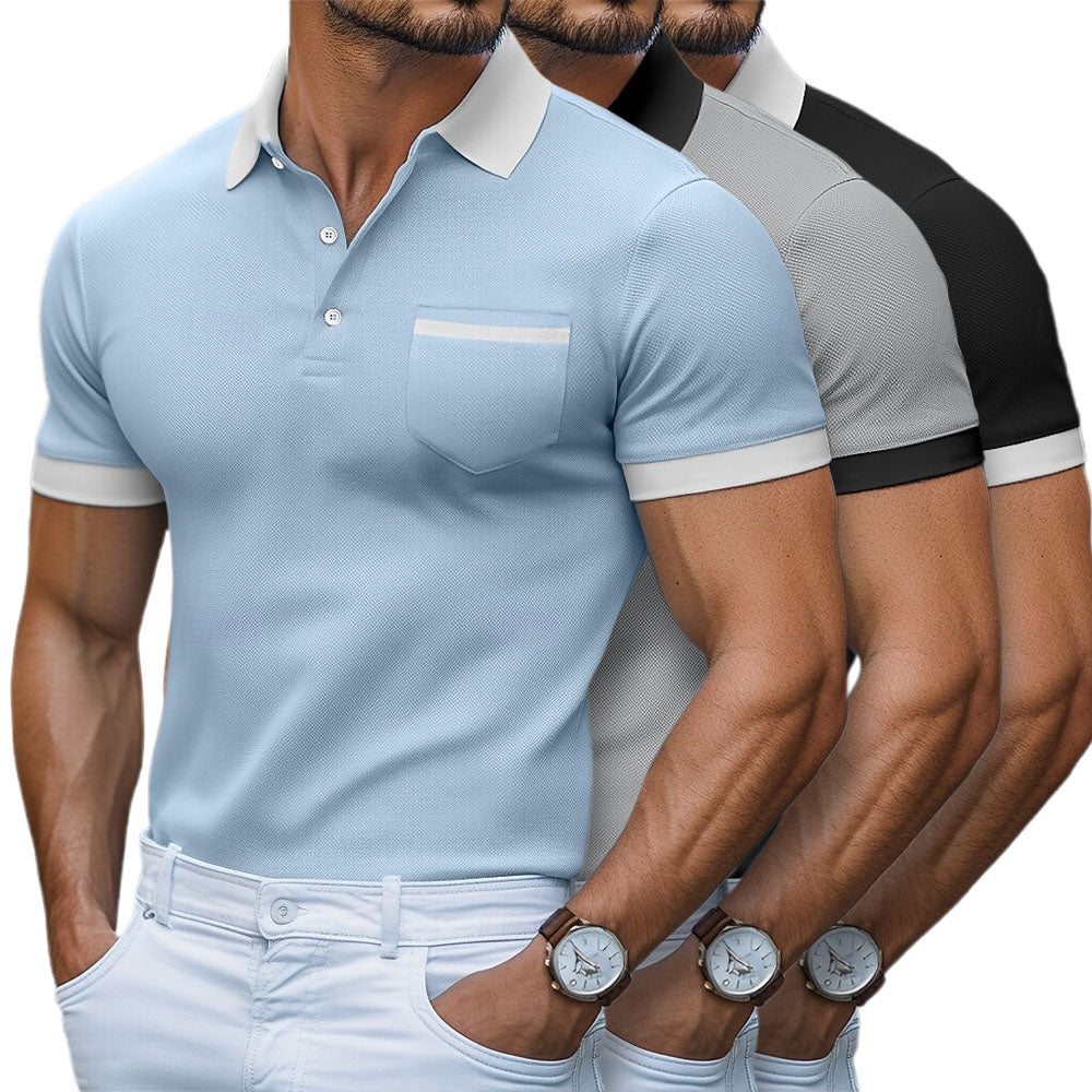 Men's Short Sleeve Polo Shirt with Chest Pocket and Contrast Trim