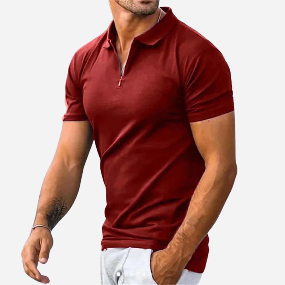 Men's Short Sleeve Zip Polo Shirt with Collar