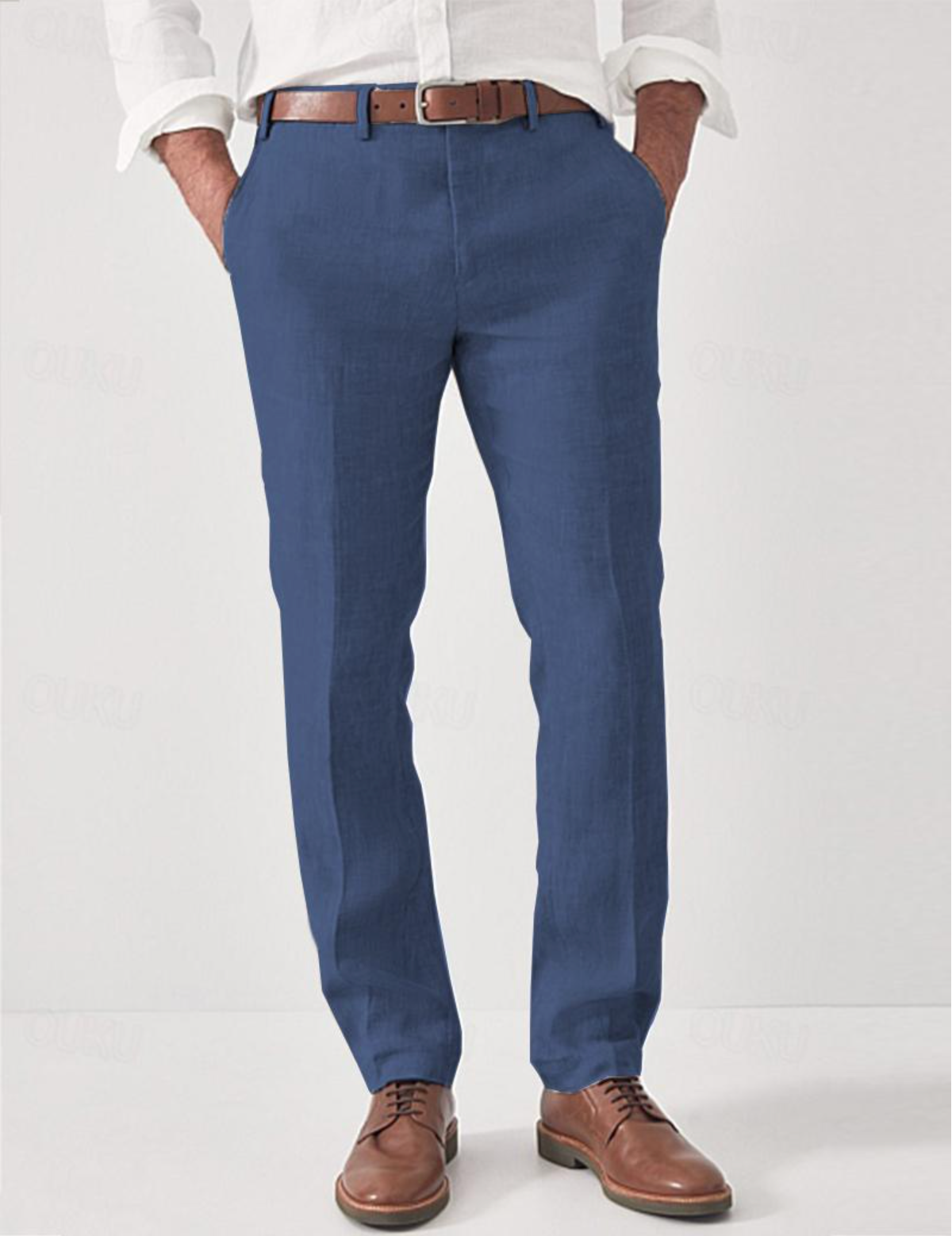 Men's Slim Fit Dress Pants with Zip and Button Closure