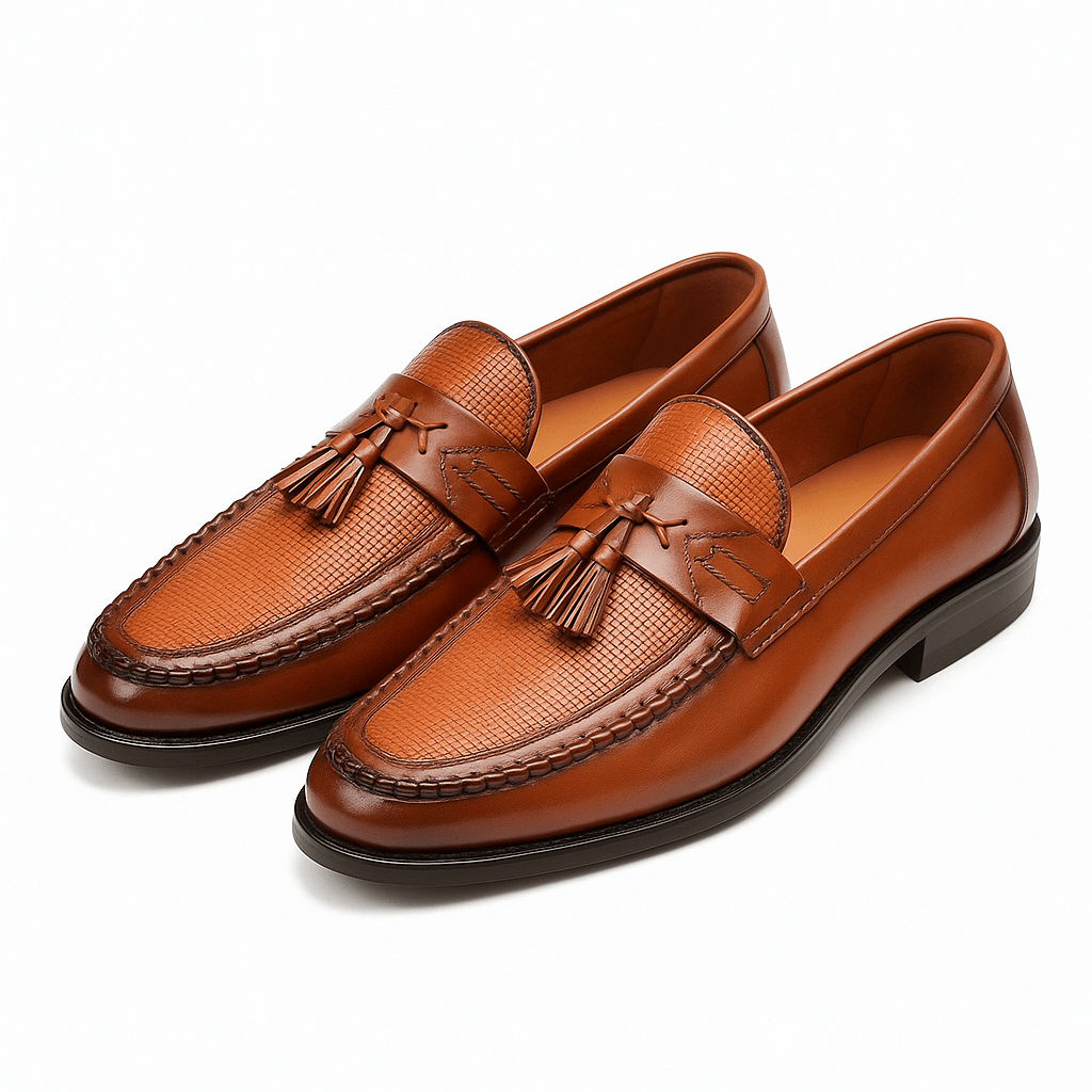 Men's Tassel Loafers with Woven Texture and Slip-On Design
