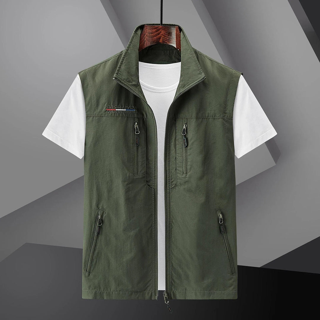 Men's Utility Vest with Multiple Pockets and Stand Collar