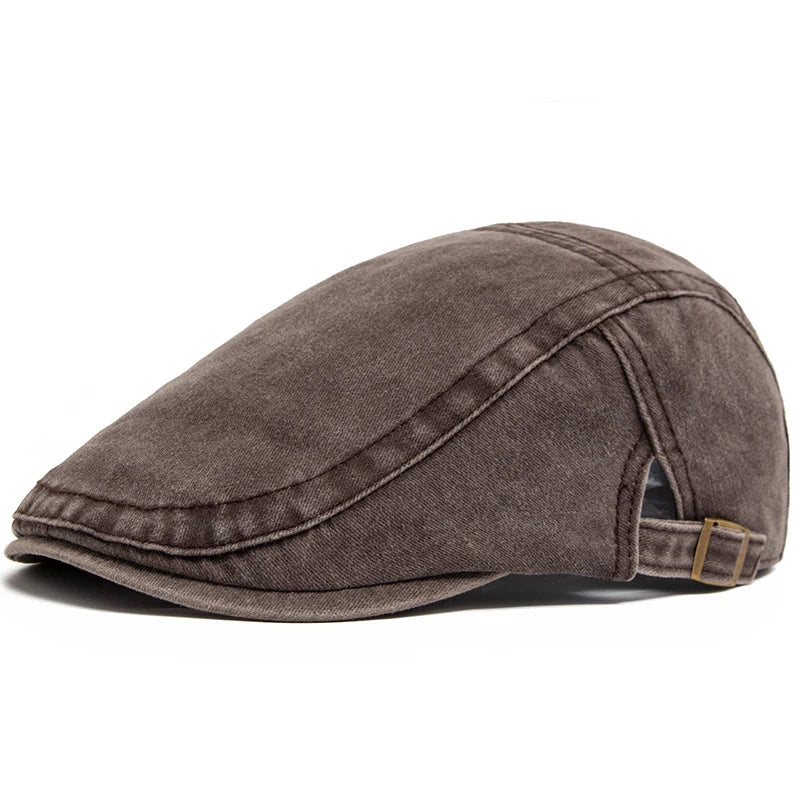 Men's Vintage Flat Cap with Buckle Strap