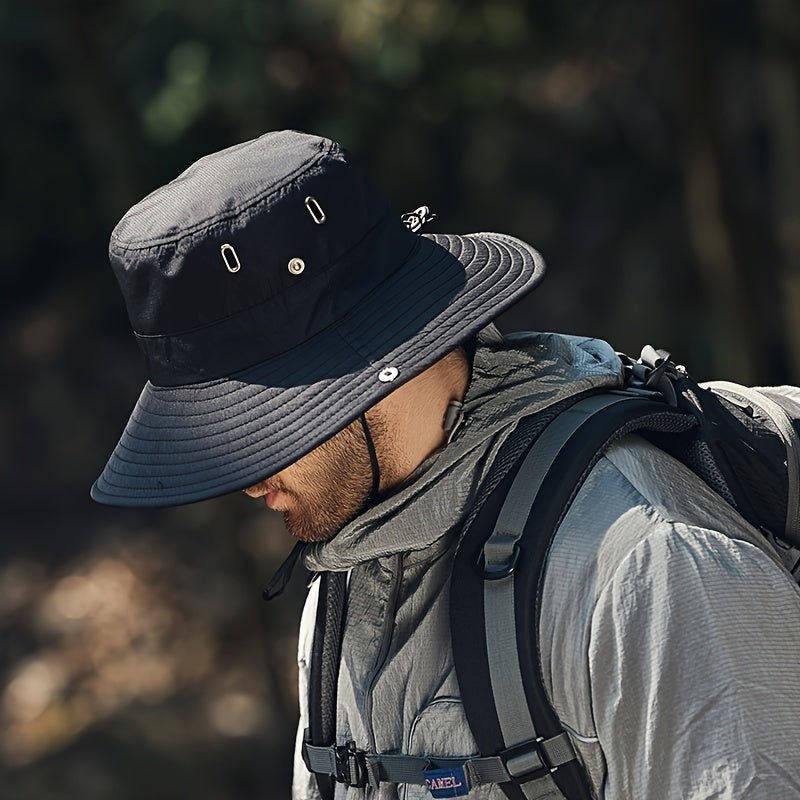 Men's Wide-Brim Sun Hat with Chin Strap and Vented Crown