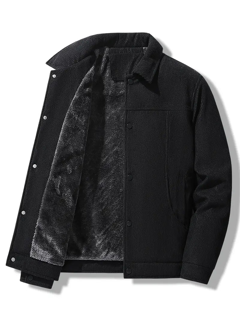 Men's Winter Jacket Fleece-Lined with Spread Collar and Button Closure