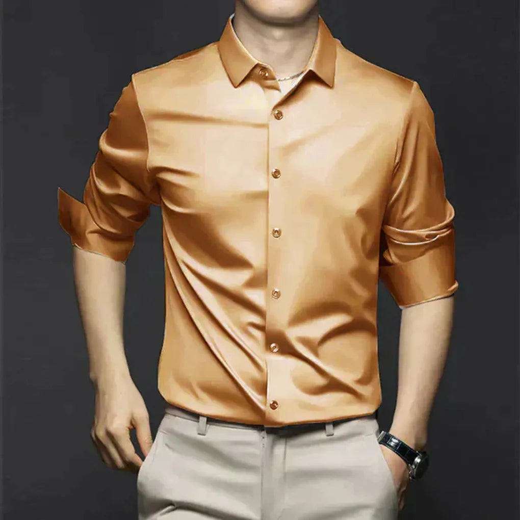 Men's Wrinkle-Resistant Dress Shirt with Button-Down Collar