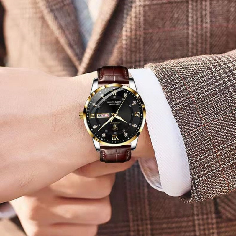 Men's Wrist Watch with Roman Numerals, Date Display and Luminous Hands