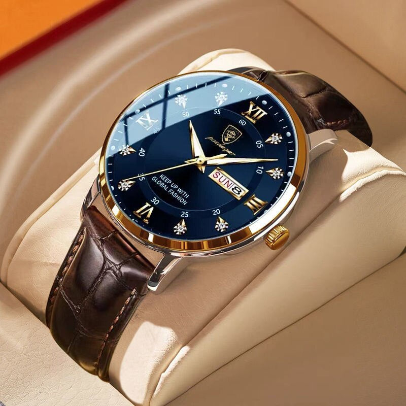 Men's Wrist Watch with Roman Numerals, Date Display and Luminous Hands