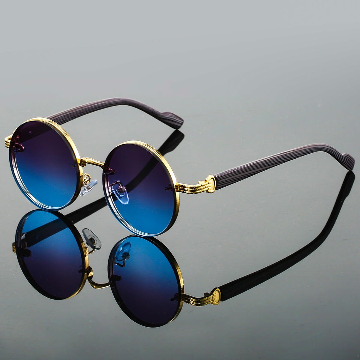Unisex Retro Round Sunglasses with Tinted Lenses and Textured Temples
