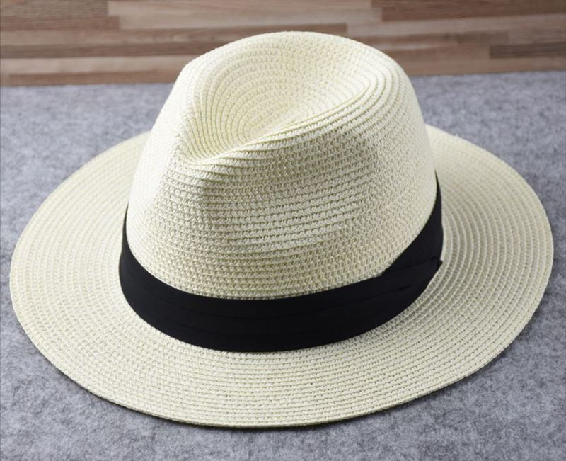 Unisex Wide Brim Panama Beach Hat with Hat Band