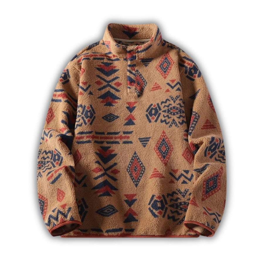 Men’s Pullover with Snap-Button Closure, All-Over Pattern and Kangaroo Pockets 1
