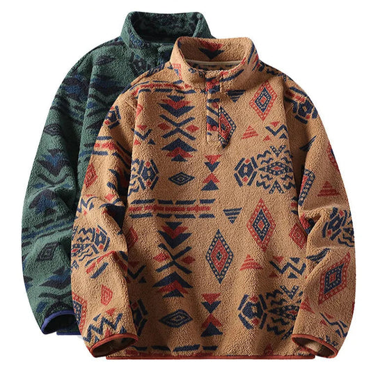 Men’s Pullover with Snap-Button Closure, All-Over Pattern and Kangaroo Pockets 2