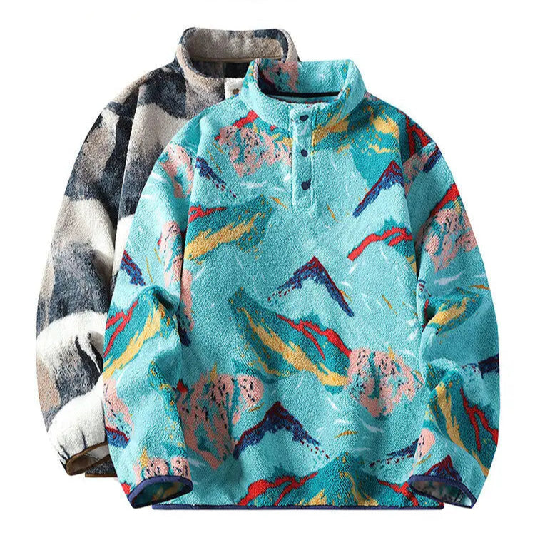 Men’s Pullover with Snap-Button Neckline, Relaxed Fit and All-Over Landscape Pattern 2