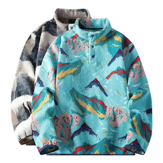 Men’s Pullover with Snap-Button Neckline, Relaxed Fit and All-Over Landscape Pattern 2