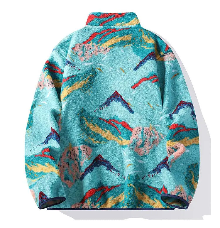 Men’s Pullover with Snap-Button Neckline, Relaxed Fit and All-Over Landscape Pattern 4