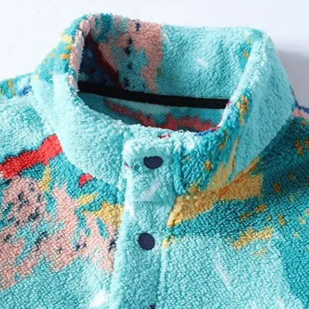 Men’s Pullover with Snap-Button Neckline, Relaxed Fit and All-Over Landscape Pattern 5