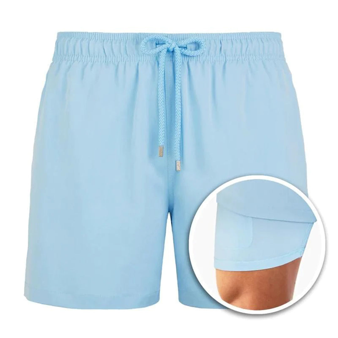 Men's 2-in-1 Swim Shorts with Drawstring Waist and Velcro Pockets