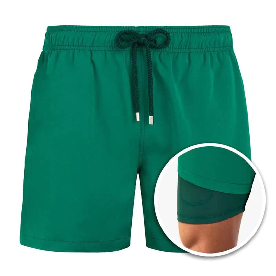 Men's 2-in-1 Swim Shorts with Drawstring Waist and Velcro Pockets