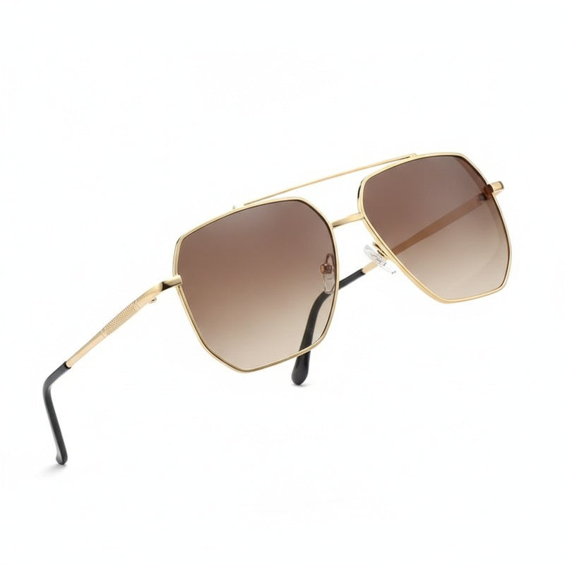 Men's Aviator Sunglasses with Double Bridge and Hexagonal Lenses