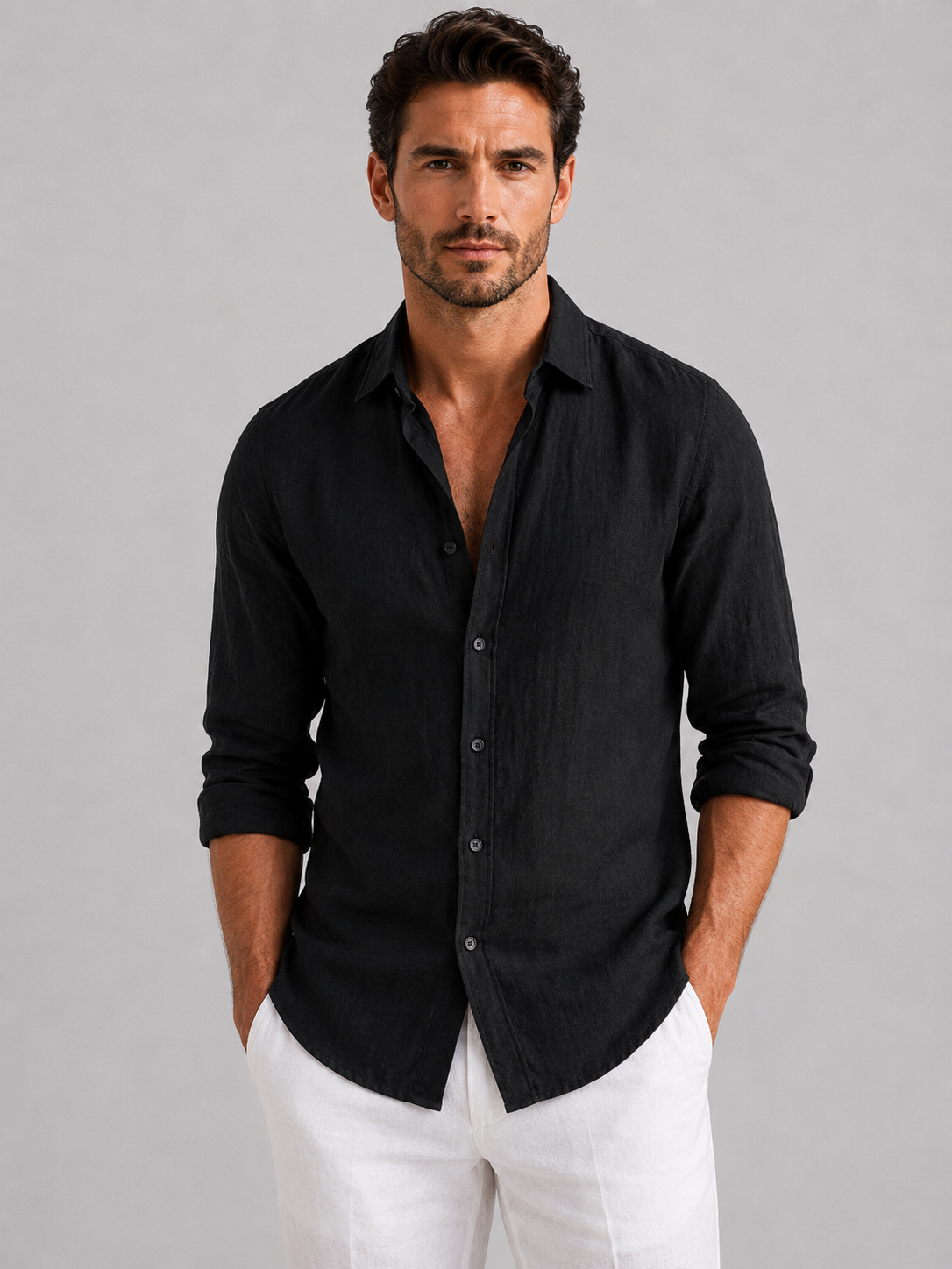 Men's Button-Down Shirt with Classic Collar