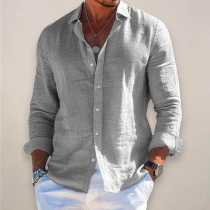 Men's Button-Down Shirt with Classic Collar and Long Sleeves