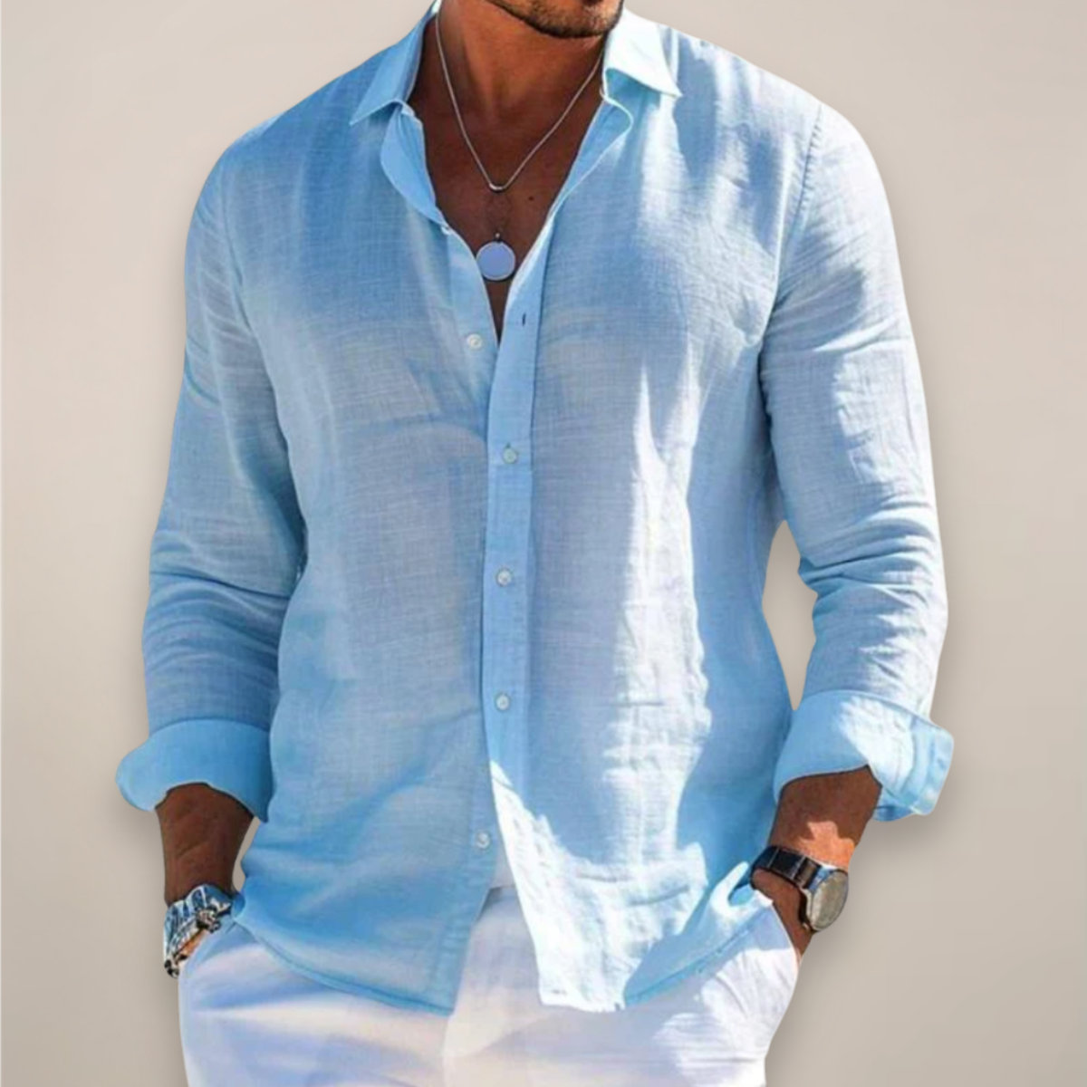 Men's Button-Down Shirt with Classic Collar and Long Sleeves