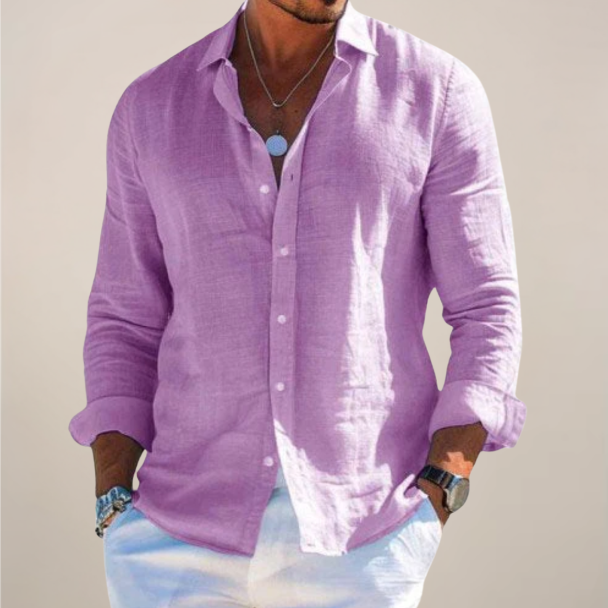 Men's Button-Down Shirt with Classic Collar and Long Sleeves