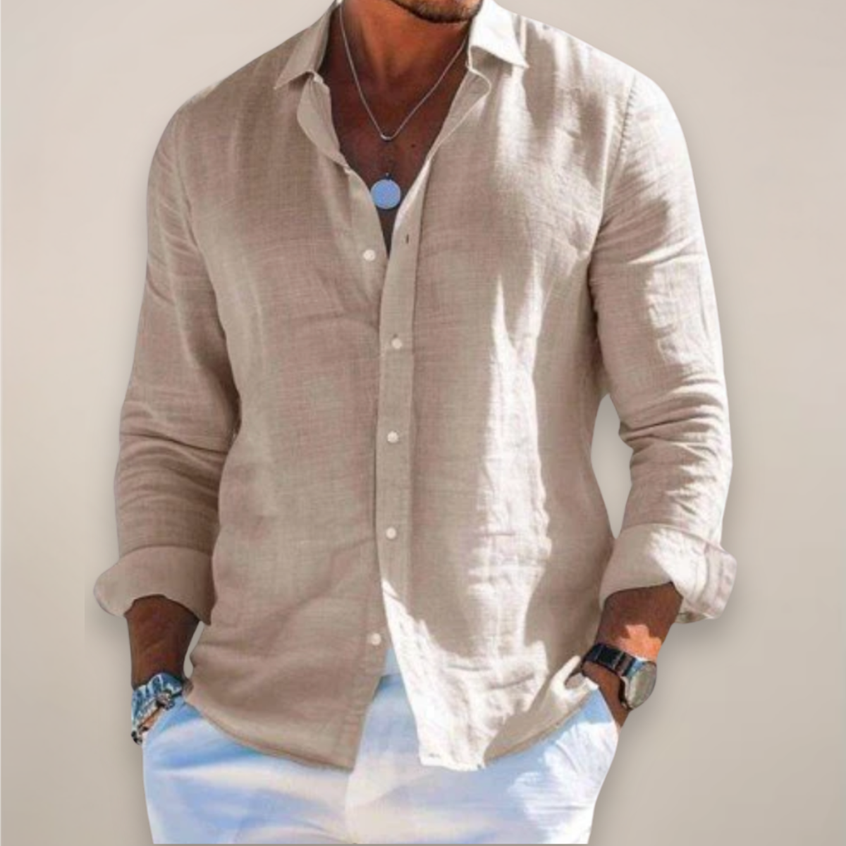 Men's Button-Down Shirt with Classic Collar and Long Sleeves