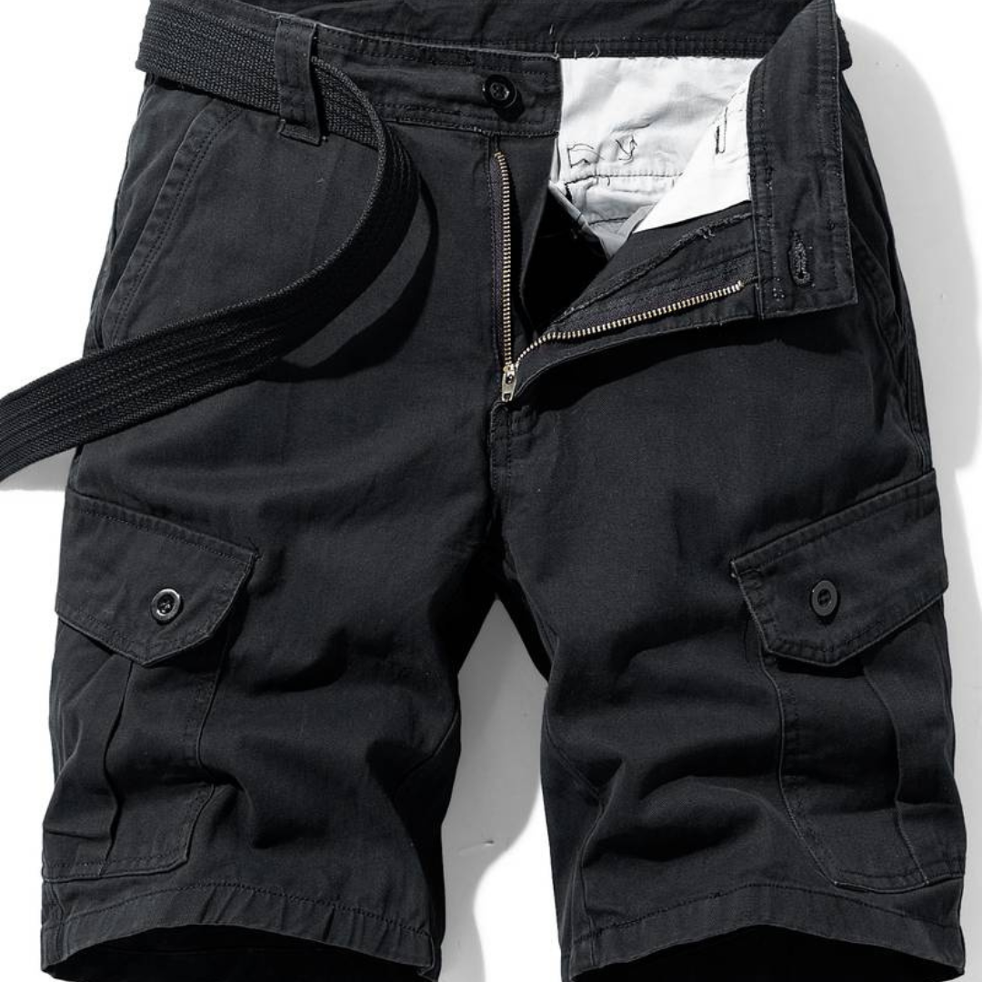 Men's Cargo Shorts with Multiple Flap Pockets and Belt