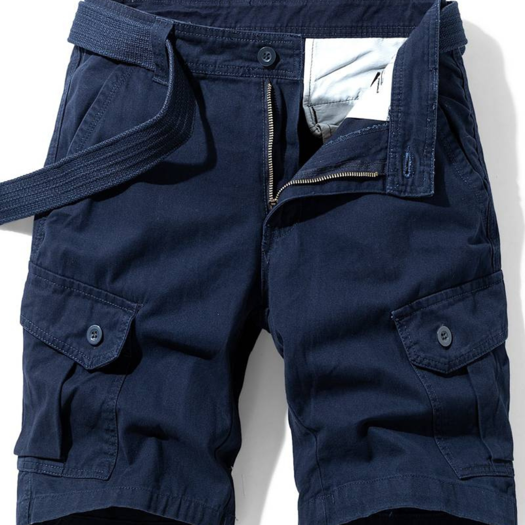Men's Cargo Shorts with Multiple Flap Pockets and Belt