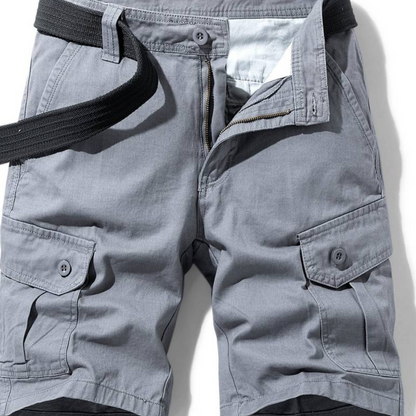 Men's Cargo Shorts with Multiple Flap Pockets and Belt
