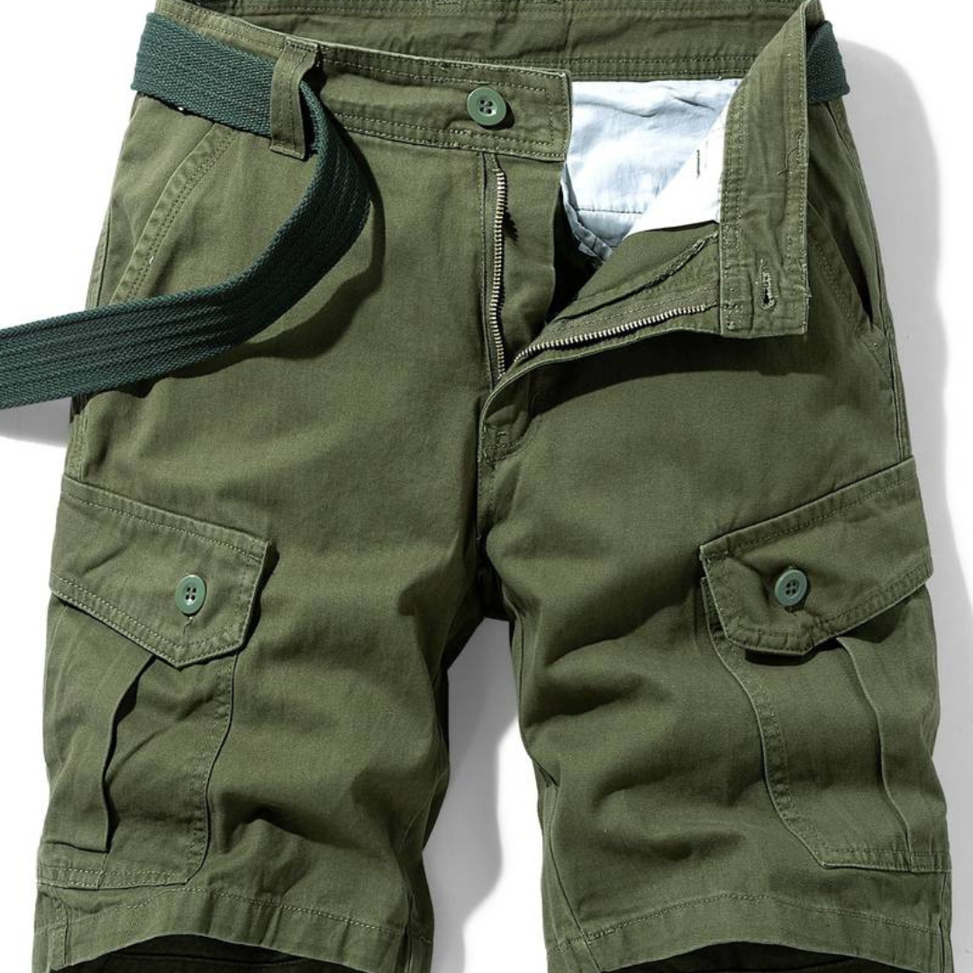 Men's Cargo Shorts with Multiple Flap Pockets and Belt