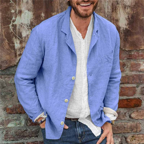 Men's Casual Blazer with Notch Lapel and Button Closure