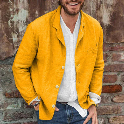 Men's Casual Blazer with Notch Lapel and Button Closure