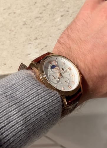 Men's Chronograph Watch with Moon Phase Dial and Roman Numerals