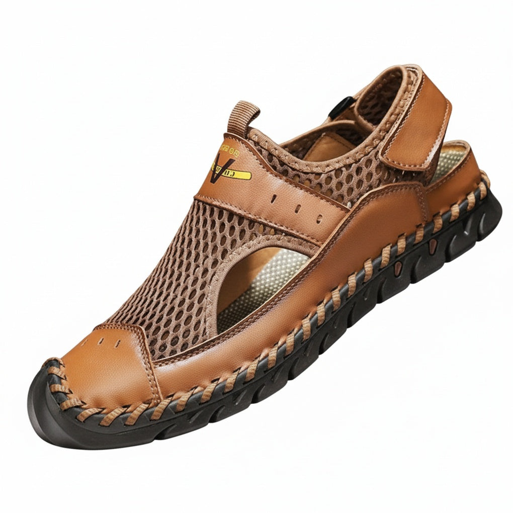 Men's Closed-Toe Sandals with Mesh Upper, Ankle Strap and Braided Outsole