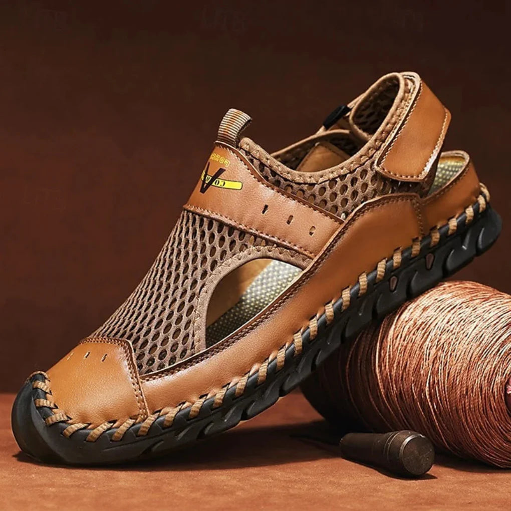 Men's Closed-Toe Sandals with Mesh Upper, Ankle Strap and Braided Outsole