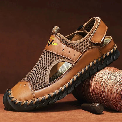 Men's Closed-Toe Sandals with Mesh Upper, Ankle Strap and Braided Outsole