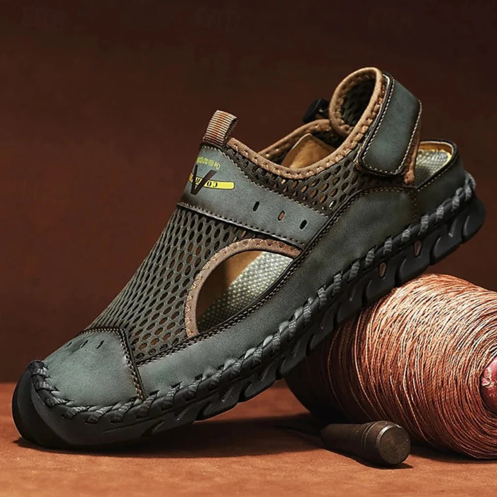 Men's Closed-Toe Sandals with Mesh Upper, Ankle Strap and Braided Outsole