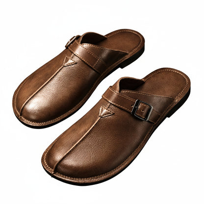 Men's Closed-Toe Slip-On Mules with Buckle Strap