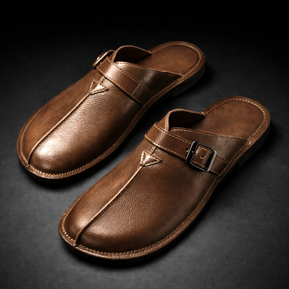 Men's Closed-Toe Slip-On Mules with Buckle Strap