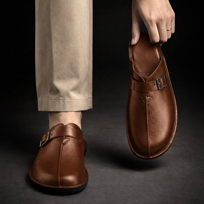 Men's Closed-Toe Slip-On Mules with Buckle Strap