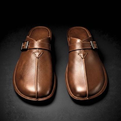 Men's Closed-Toe Slip-On Mules with Buckle Strap