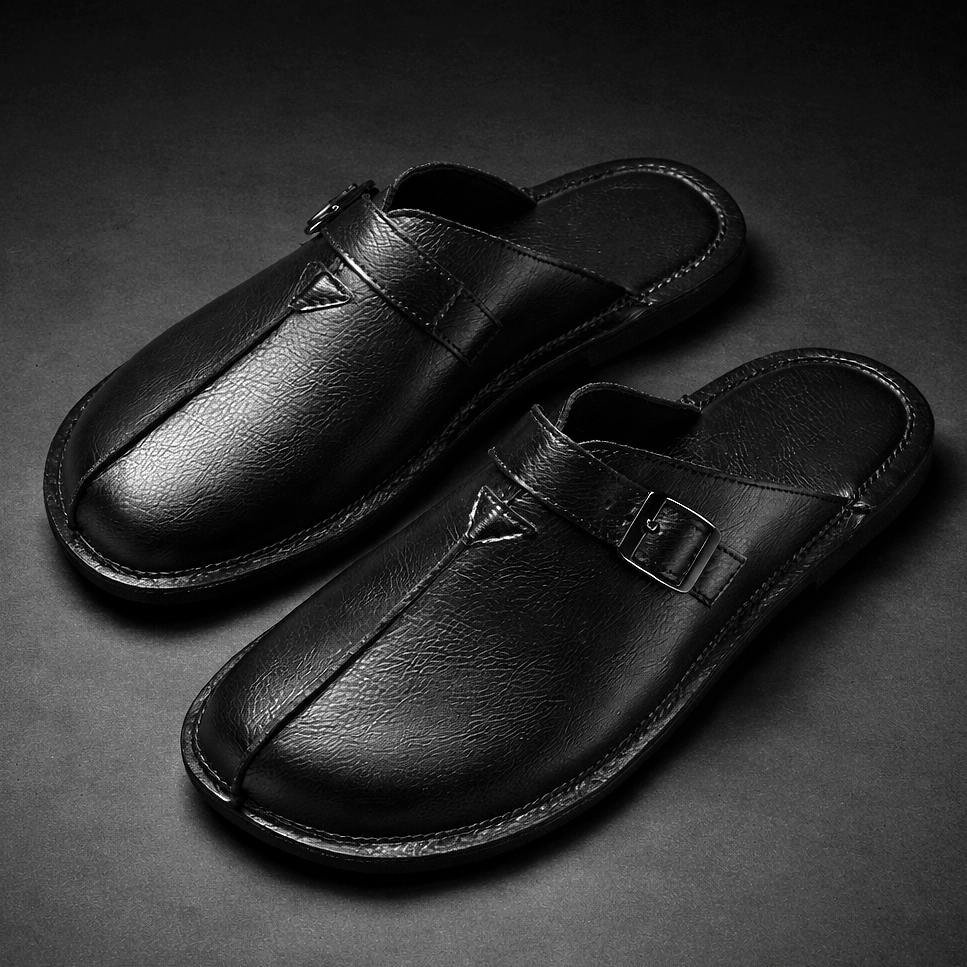 Men's Closed-Toe Slip-On Mules with Buckle Strap