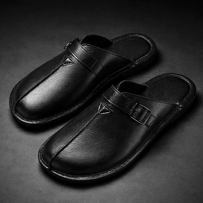 Men's Closed-Toe Slip-On Mules with Buckle Strap